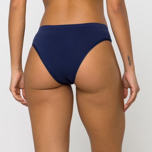 Calcinha Cós Rebatido Marinho em Algodão Egípcio