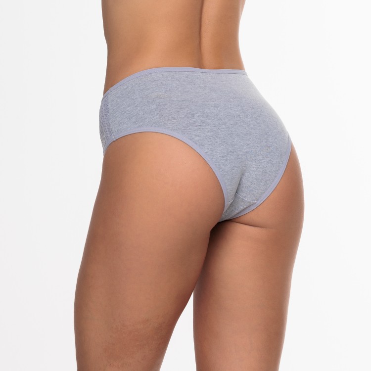 Calcinha com Detalhe em Renda Sobreposta Cinza em Algodão Egípcio