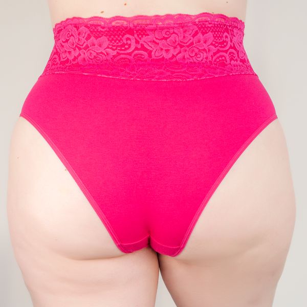 Calcinha Plus Size Algodão Egípcio Barra Renda Forrada na Cor Pink