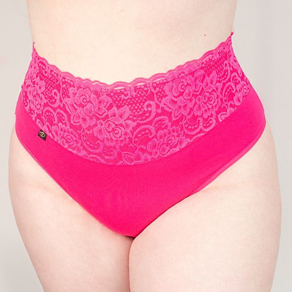 Calcinha Plus Size Algodão Egípcio Barra Renda Forrada na Cor Pink