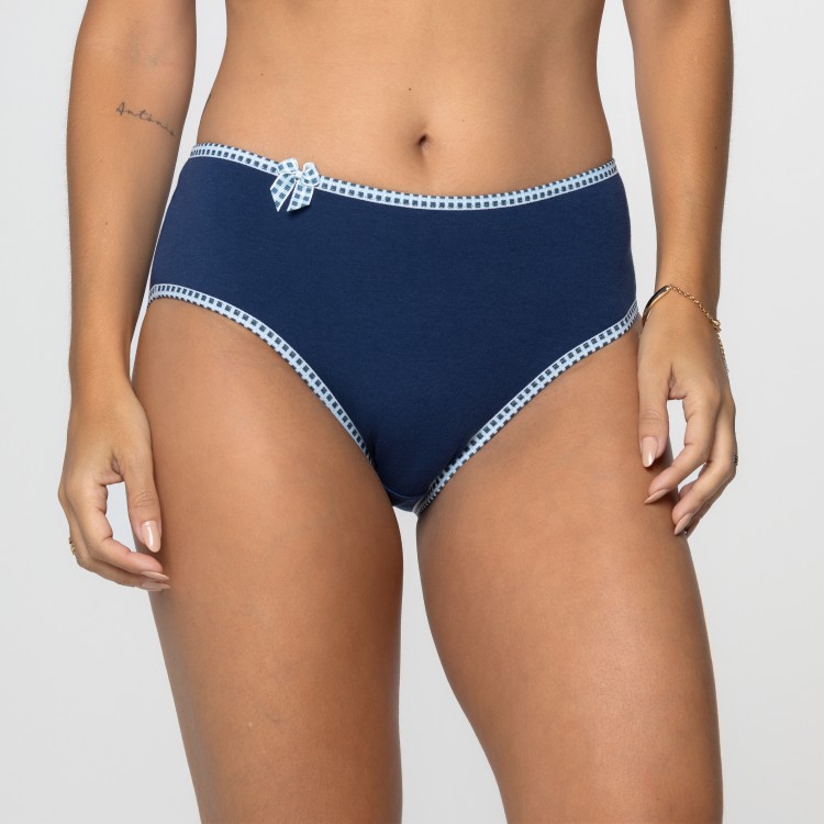 Calcinha Viés Xadrez marinho em Algodão Egípcio