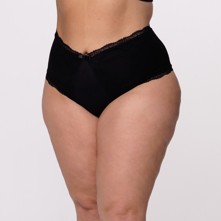 Caleçon Plus Size Preto em Renda Toda Forrada em Algodão Egípcio