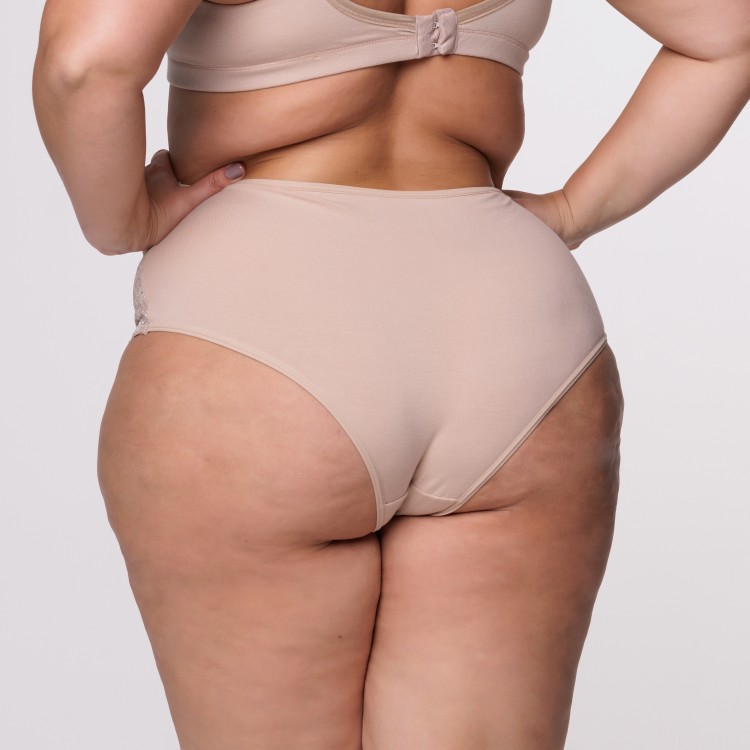 Caleçon Plus Size Areia em Renda Toda Forrada em Algodão Egípcio