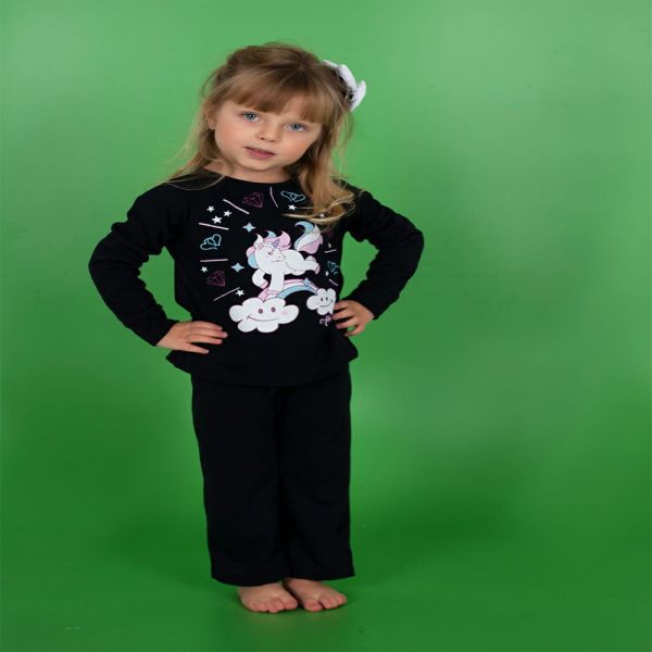 Pijama Kids Manga Longa Unicórnio