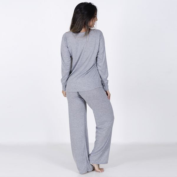 Pijama Longo em Algodão Egípcio com Estampa em Silk + Necessaire