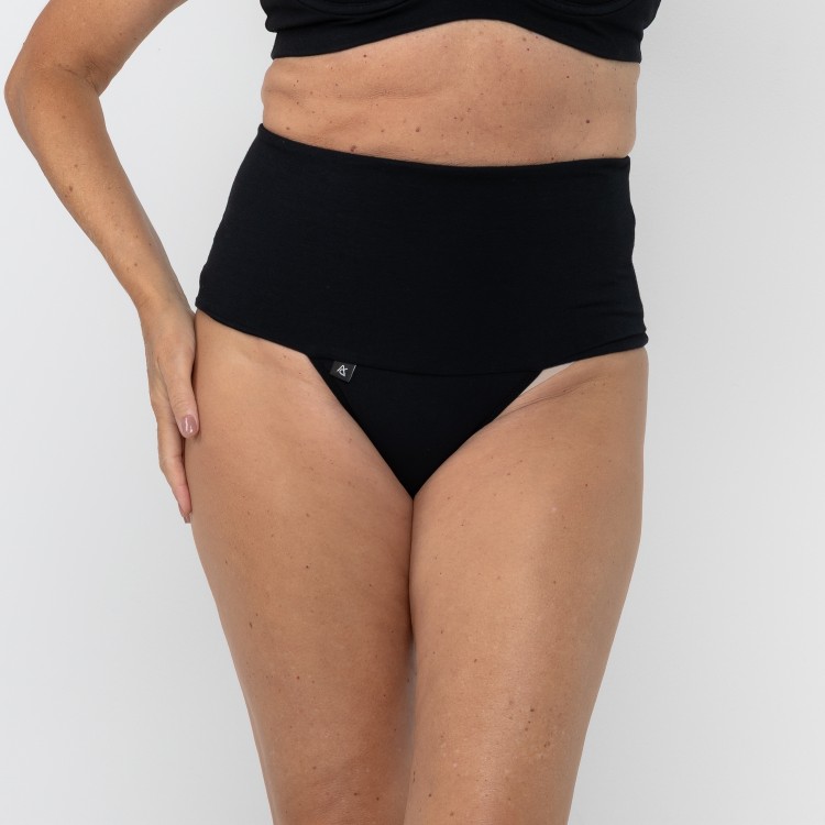 Calcinha Pala Super Larga FIO de COMPRESSÃO em Algodão Egípcio Preto