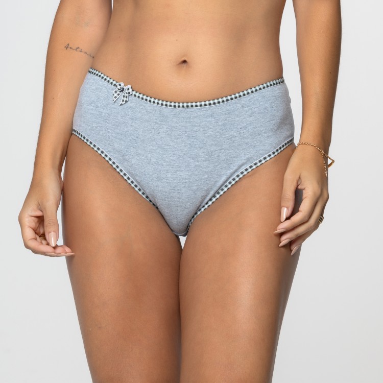 Calcinha Viés Xadrez Cinza em Algodão Egípcio