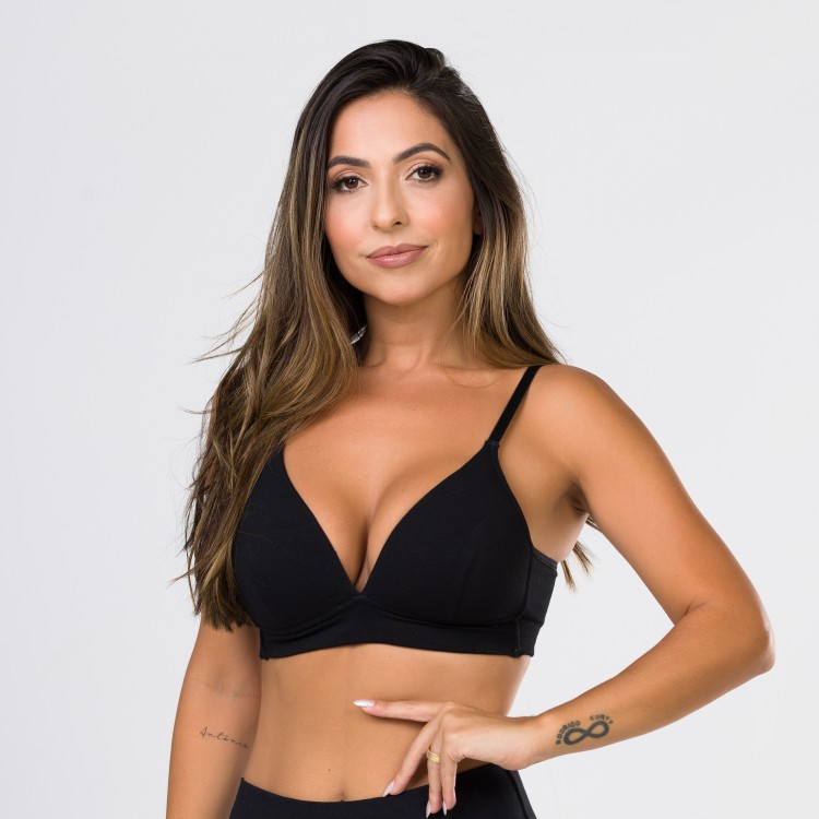 Sutiã Bojo Flexível,SEM Aro Formato Triangulo em Algodão Egípcio preto