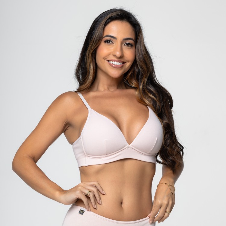 Sutiã Bojo Flexível,SEM Aro Formato Triangulo em Algodão Egípcio Nude