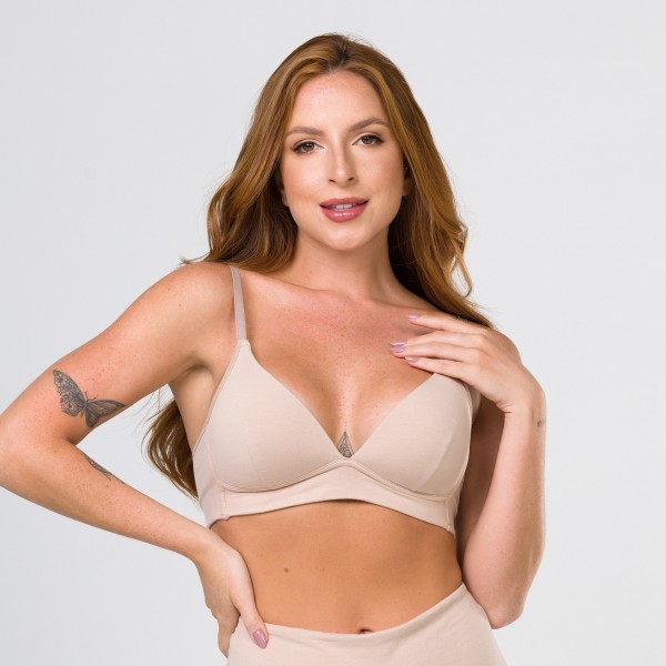 Sutiã Bojo Flexível, SEM Aro Formato Triangulo em Algodão Egípcio Areia