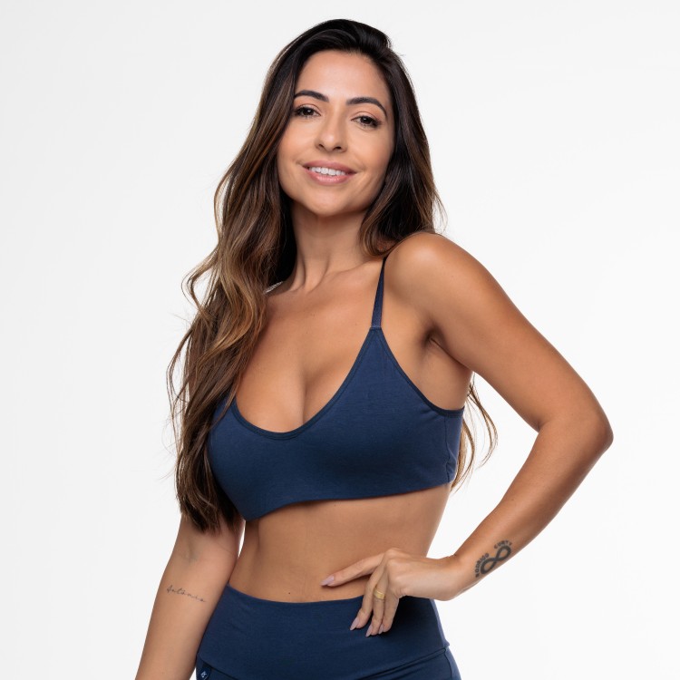 Sutiã Básico Marinho em Algodão Egípcio sem Bojo