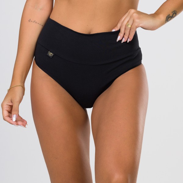 Calcinha Cós Super Largo Fio em Algodão Egípcio Preto