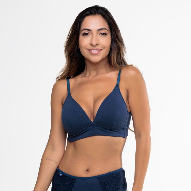 Sutiã Bojo Flexível, SEM Aro Formato Triangulo em Algodão Egípcio Marinho
