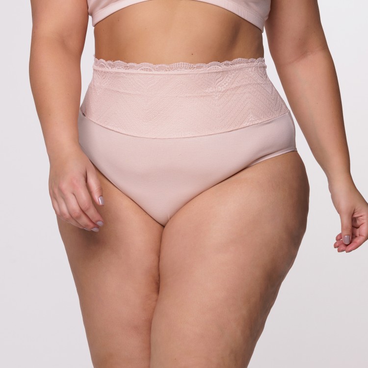 Calcinha Plus Size Algodão Egípcio Barra Renda Forrada na Cor Nude