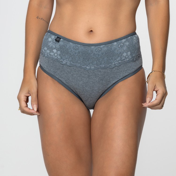 Calcinha Cinza Escuro com Detalhe Renda na Cintura cinza escuro