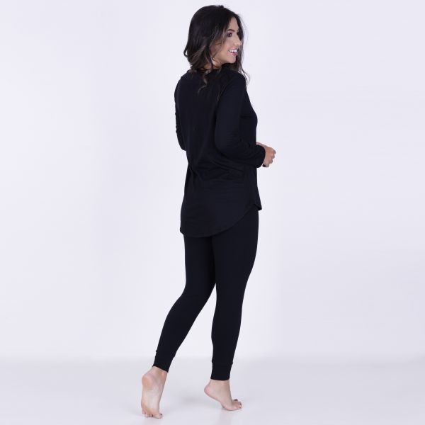 Pijama Algodão Bicolor com Legging preto com rosa pink