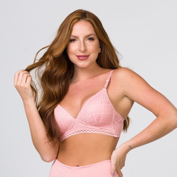 Sutiã com Bojo Flexível, Sem Aro de Algodão Egípcio em renda romance