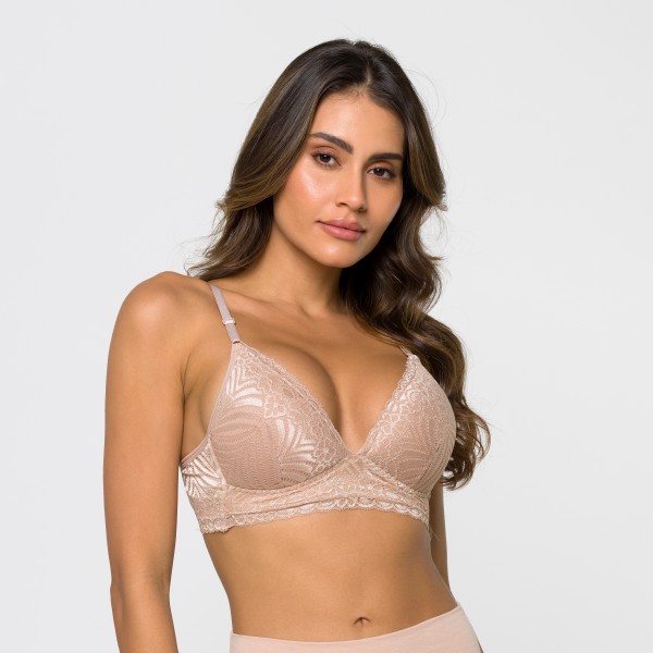 Sutiã com Bojo Flexível, Sem Aro de Algodão Egípcio em renda Areia