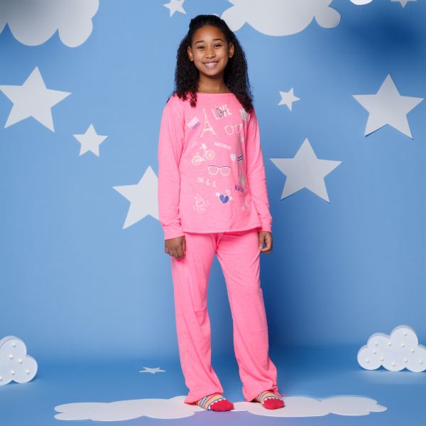 Pijama Infantil Manga Longa Pink