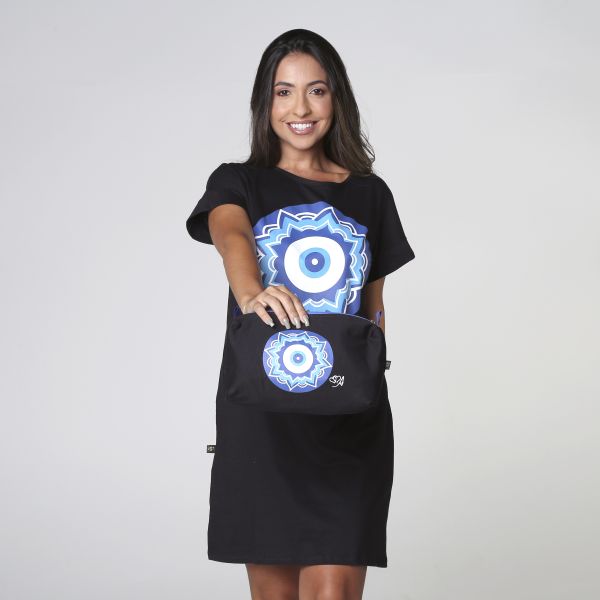 Camisão Silk em Algodão Preto Mandala Grega