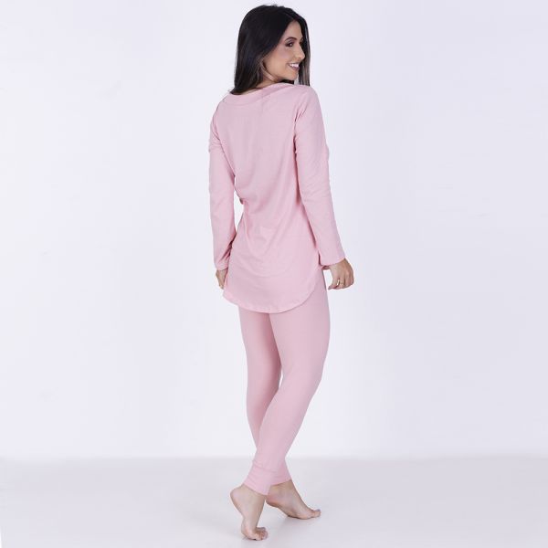 Pijama Algodão Bicolor com Legging rosa bebê c/ preto