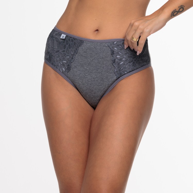 Calcinha com Detalhe em Renda Sobreposta Cinza Escuro