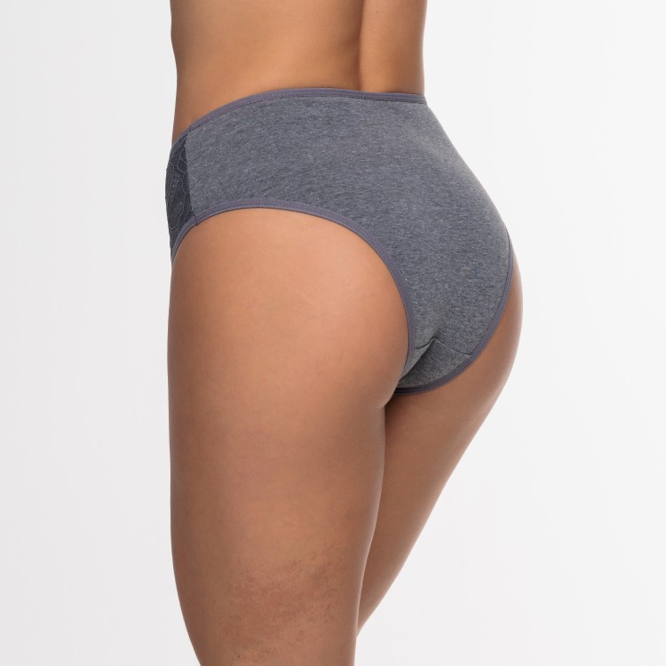 Calcinha com Detalhe em Renda Sobreposta Cinza Escuro