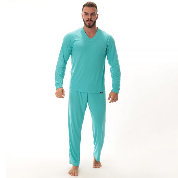 Pijama Masculino Longo verde esmeralda em Algodão