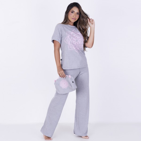 Pijama Longo e manga curta de algodão