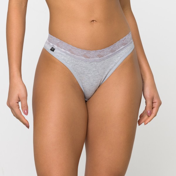 Tanga em algodão egípcio Mescla Claro com renda na cintura