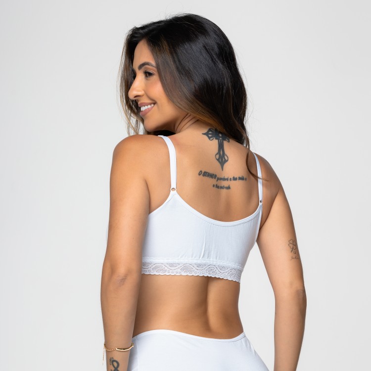 Sutiã Básico em Algodão Egípcio Branco sem Bojo com Renda