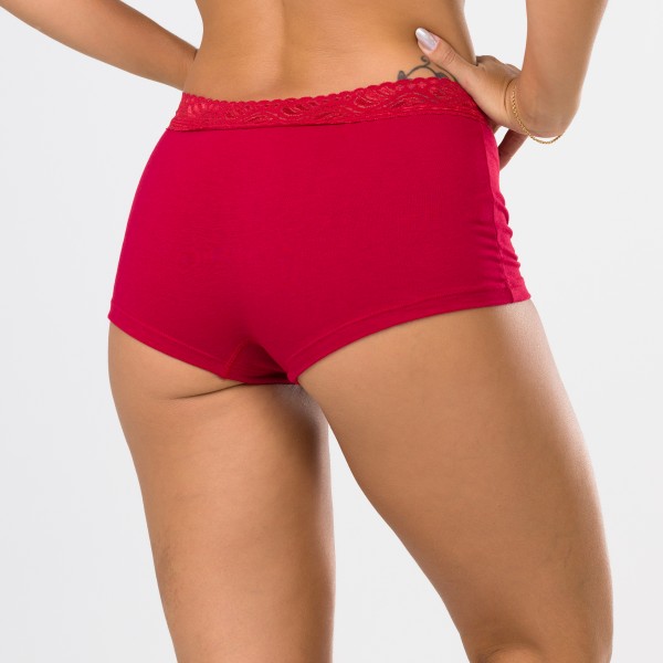 Cueca Feminina em Algodão Egípcio Rubi com renda na cintura