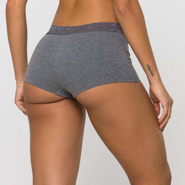 Cueca Feminina em Algodão Egípcio Mescla Escuro com renda na cintura