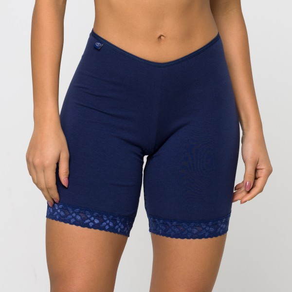 Bermuda Marinho em algodão Egípcio com renda