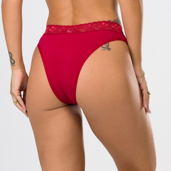 Tanga em Algodão Egípcio Rubi com renda na cintura