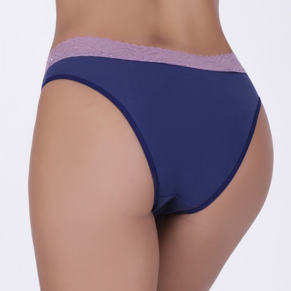 Tanga Marinho Renda Poá Satin em Algodão Egípcio