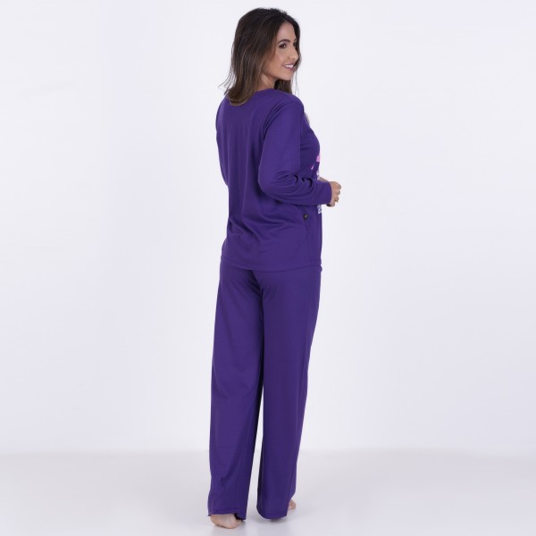 Pijama Longo em Algodão Com Estampa em Silk + Necessaire