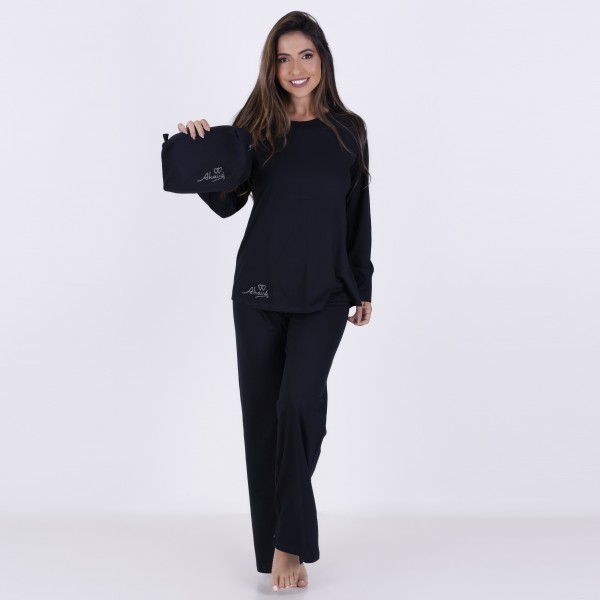 Pijama Longo em algodão Liso