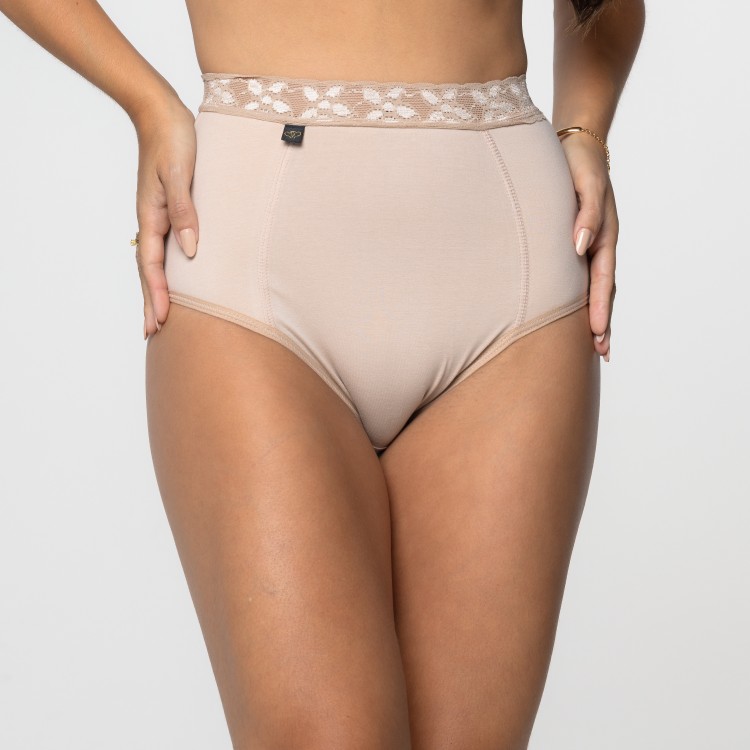 Calcinha Hot Pant em Algodão Egípcio Areia com detalhe em renda