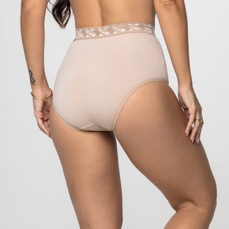 Calcinha Hot Pant em Algodão Egípcio Areia com detalhe em renda
