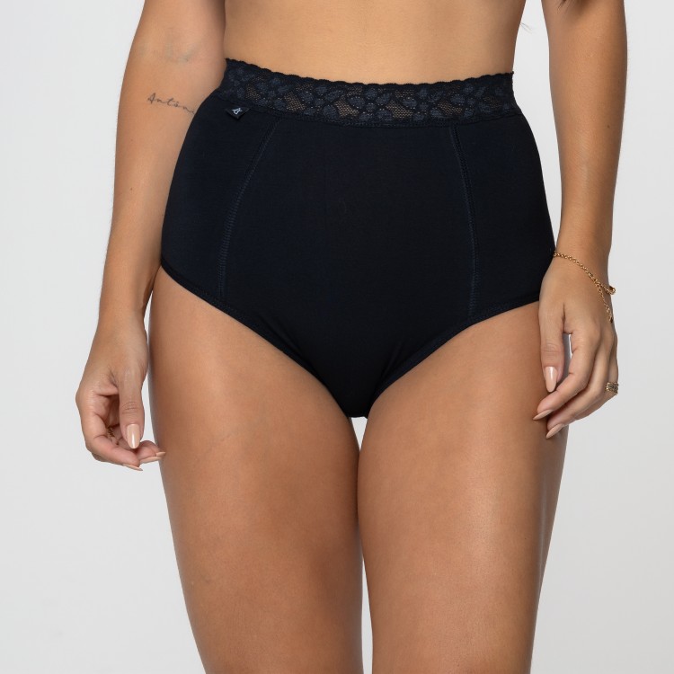 Calcinha Hot Pant em Algodão Egípcio Preto com detalhe em renda