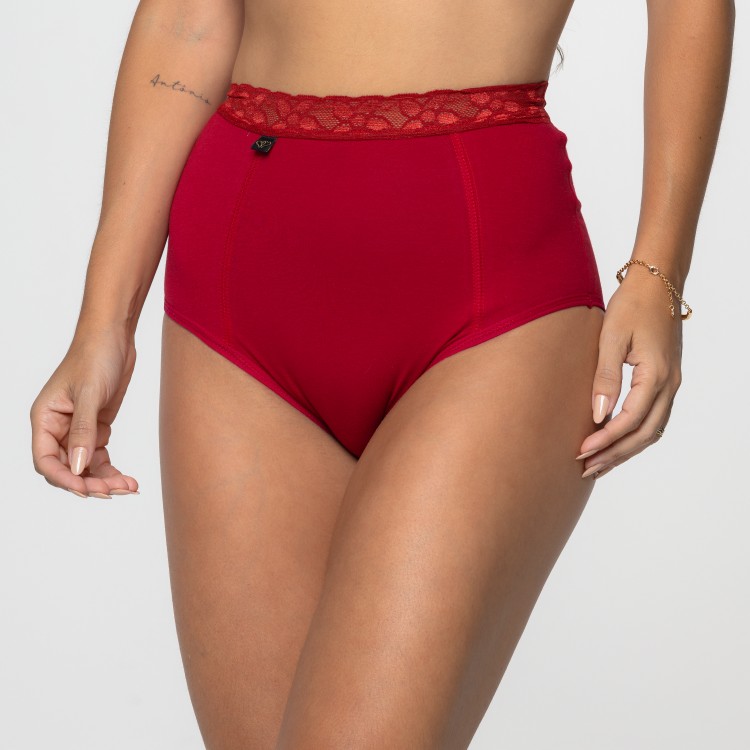 Calcinha Hot Pant em Algodão Egípcio Rubi com detalhe em renda