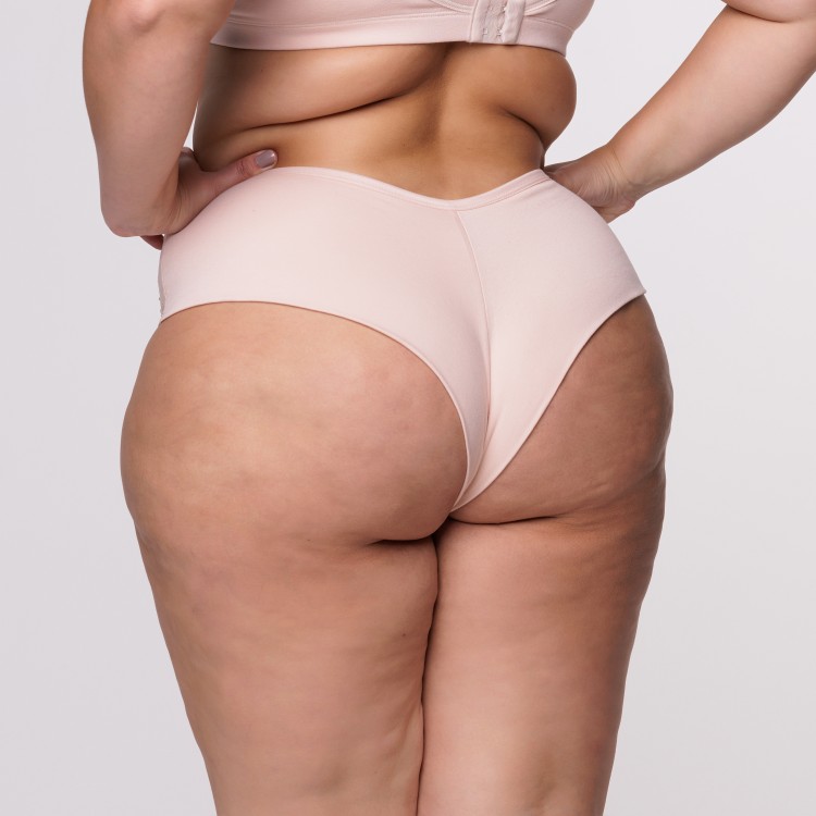 Calcinha Plus Size Fio Duplo Nude com Renda na Lateral