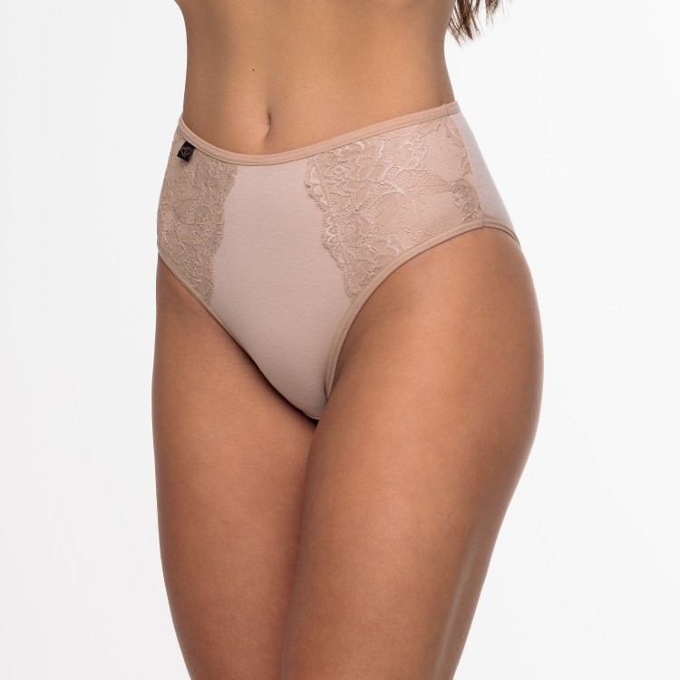 Calcinha com Detalhe em Renda Sobreposta Areia em Algodão Egípcio
