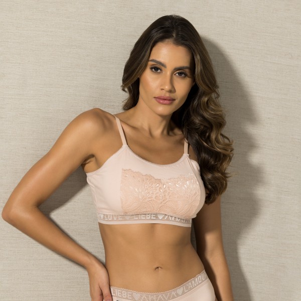 Sutiã em Algodão Egípcio Meio Bojo de Renda Nude