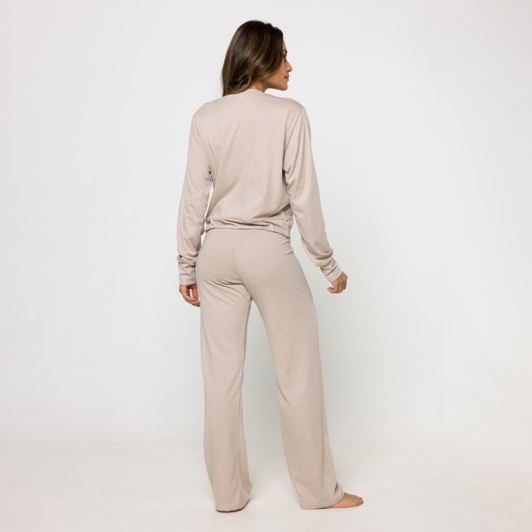 Pijama Longo Transpassado em Algodão Egípcio Chocolate