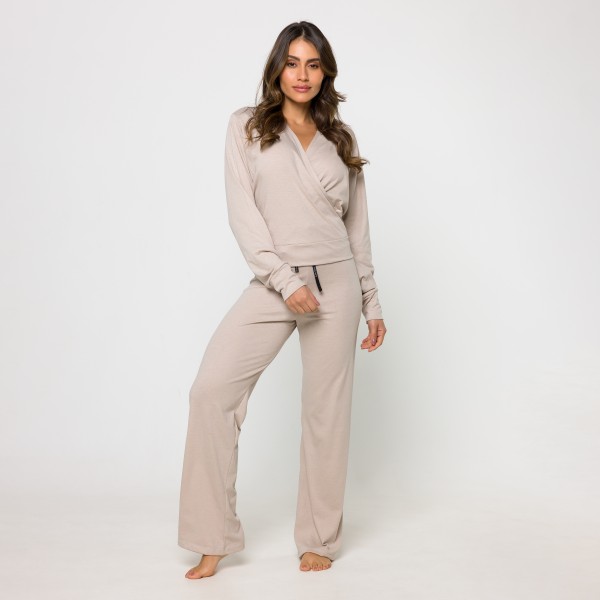 Pijama Longo Transpassado em Algodão Egípcio Chocolate