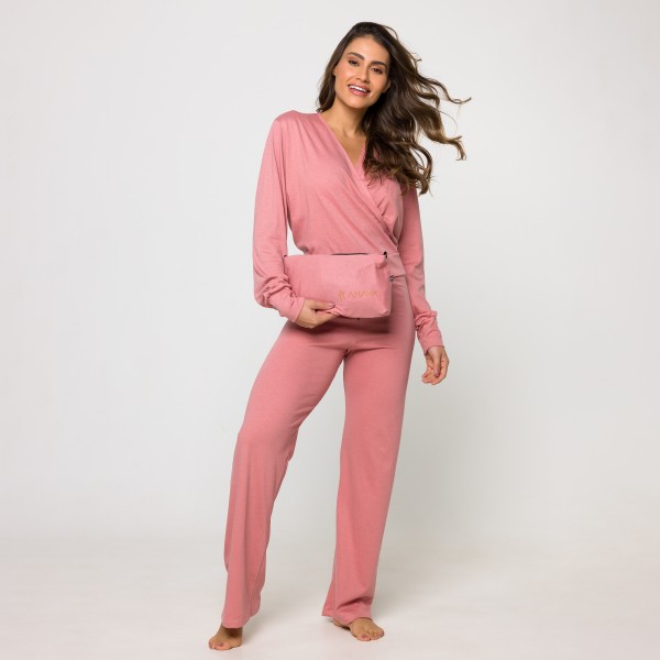 Pijama Longo Transpassado em Algodão Egípcio Romance