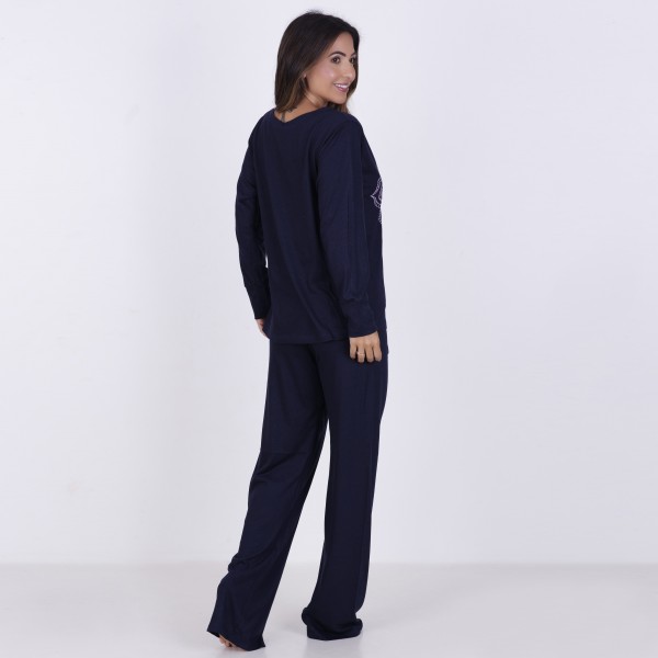 Pijama Longo Algodão com Estampa em Silk + Necessaire