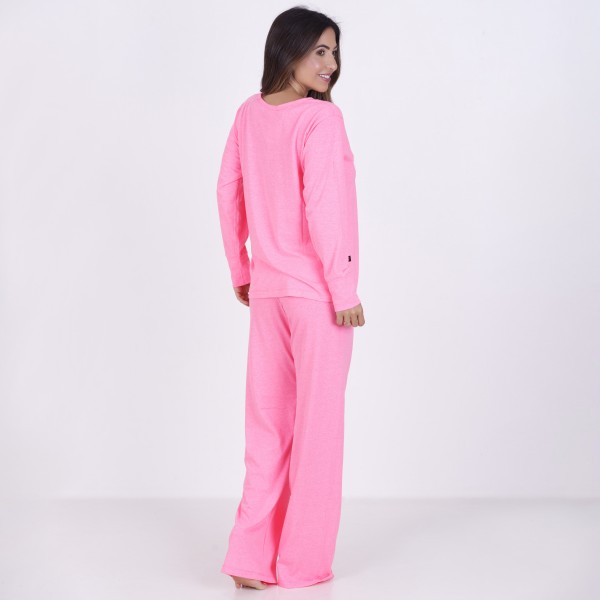 Pijama Longo Algodão com Estampa em Silk + Necessaire